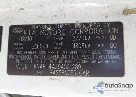 2010 Kia Forte Lx from USA, damaged, VIN KNAFT4A29A5212891